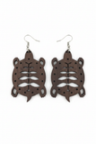 Dark Wood Laser Cut Turtle Earrings